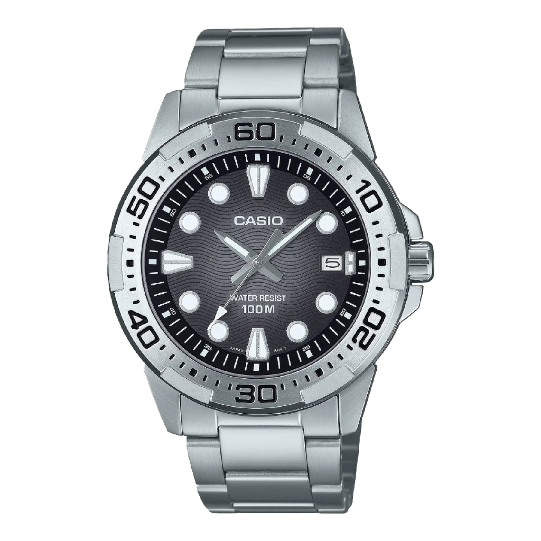Casio Analogue Diver Black Dial Stainless Steel Watch MTD140D-1A