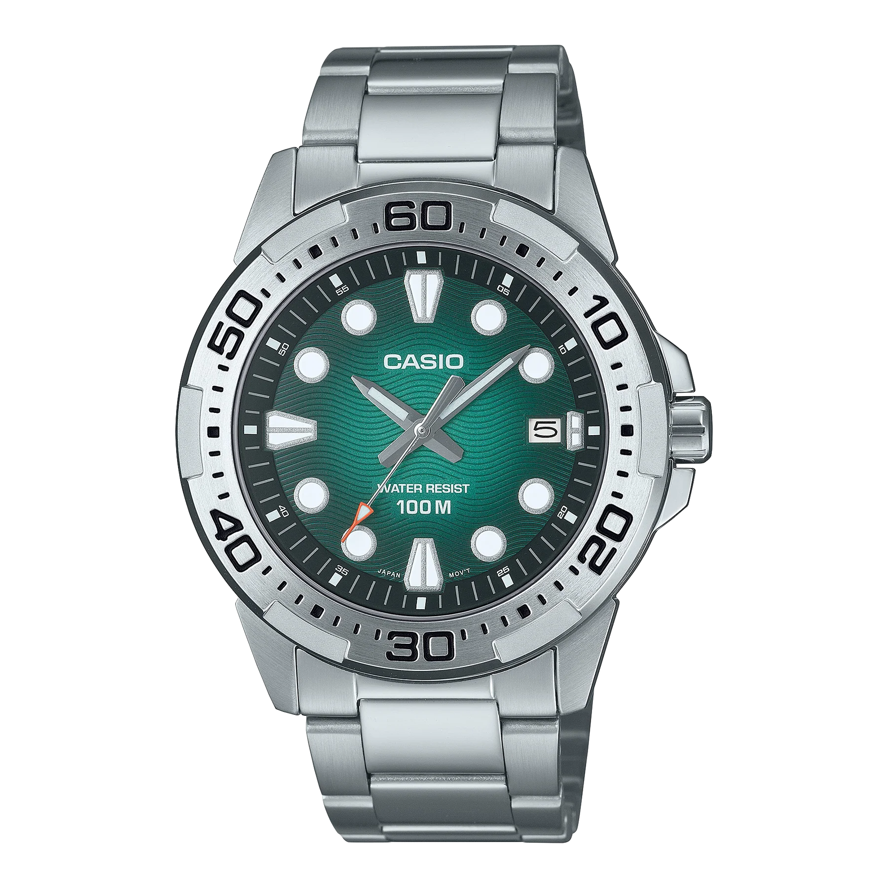 Casio Analogue Diver Green Dial Stainless Steel Watch MTD140D-3A